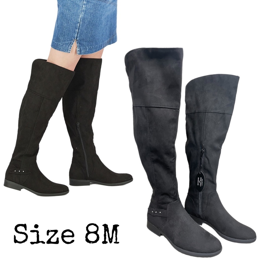 Style & Company Womens Black Ankle Strap Lessah Round Toe Stacked Heel Boots 8